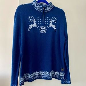 Dale of Norway xl partial zip neck blue wool sweater